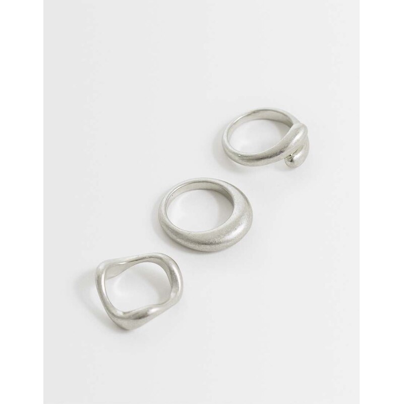 ASOS DESIGN pack of 3 rings with mixed minimal design-Silver 115716112
