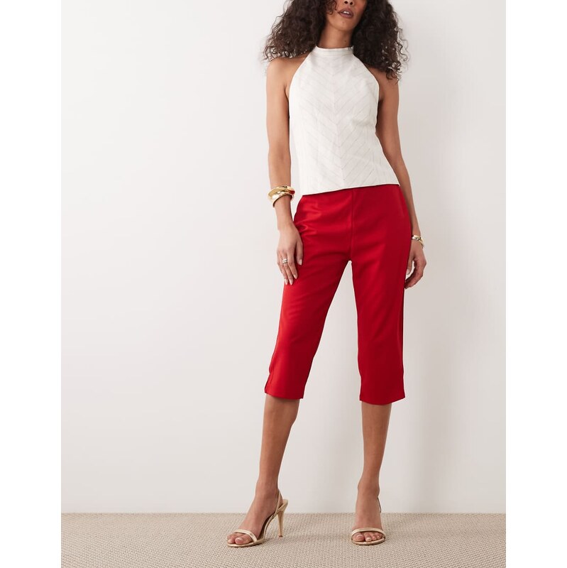 ASOS DESIGN capri trousers with side split in red