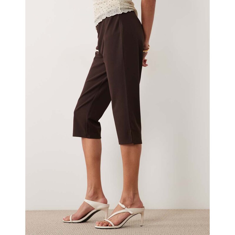 ASOS DESIGN capri trousers with side split in brown 115716116