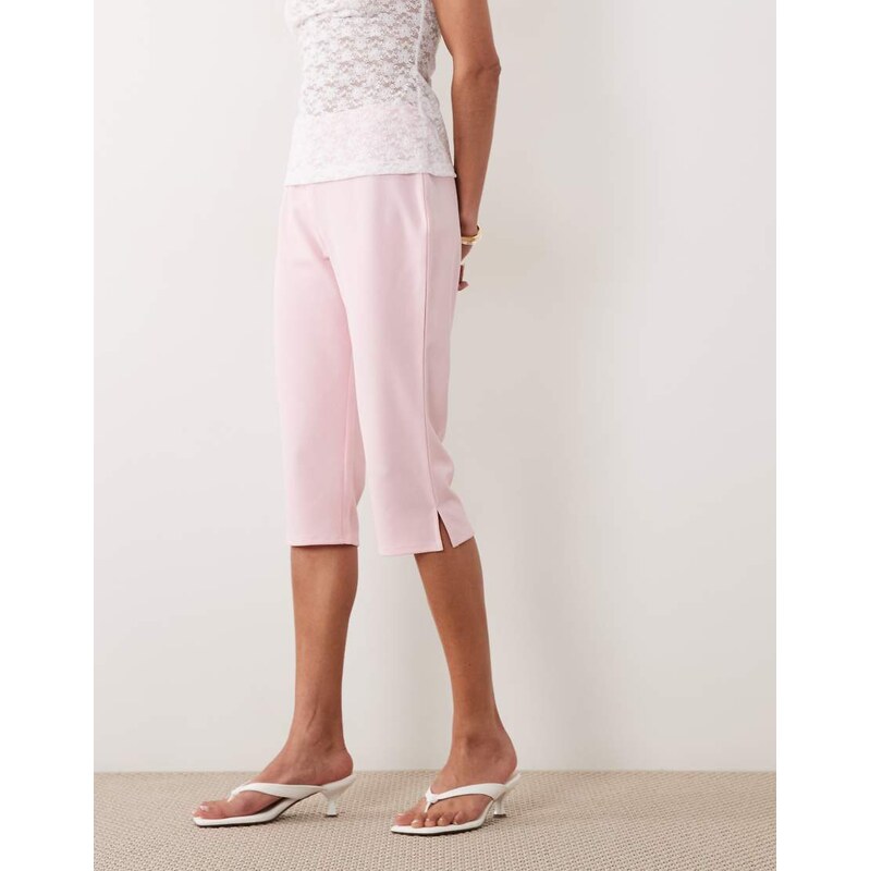 ASOS DESIGN capri trousers with side split in pale pink