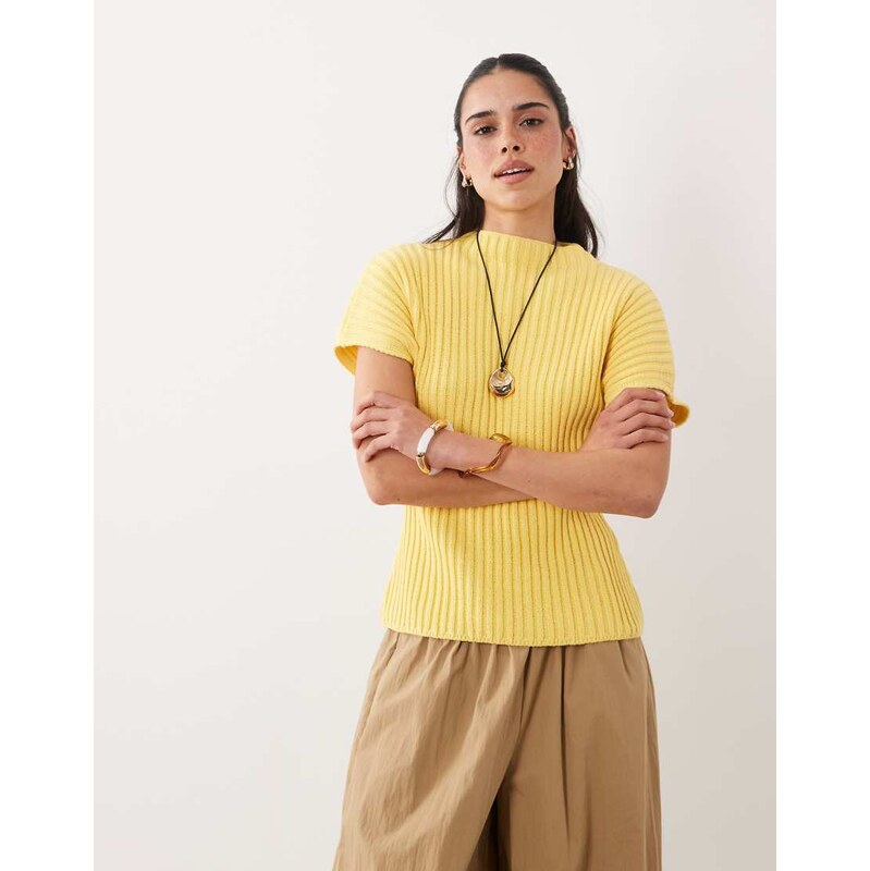 ASOS DESIGN knitted cinched pleated top in yellow