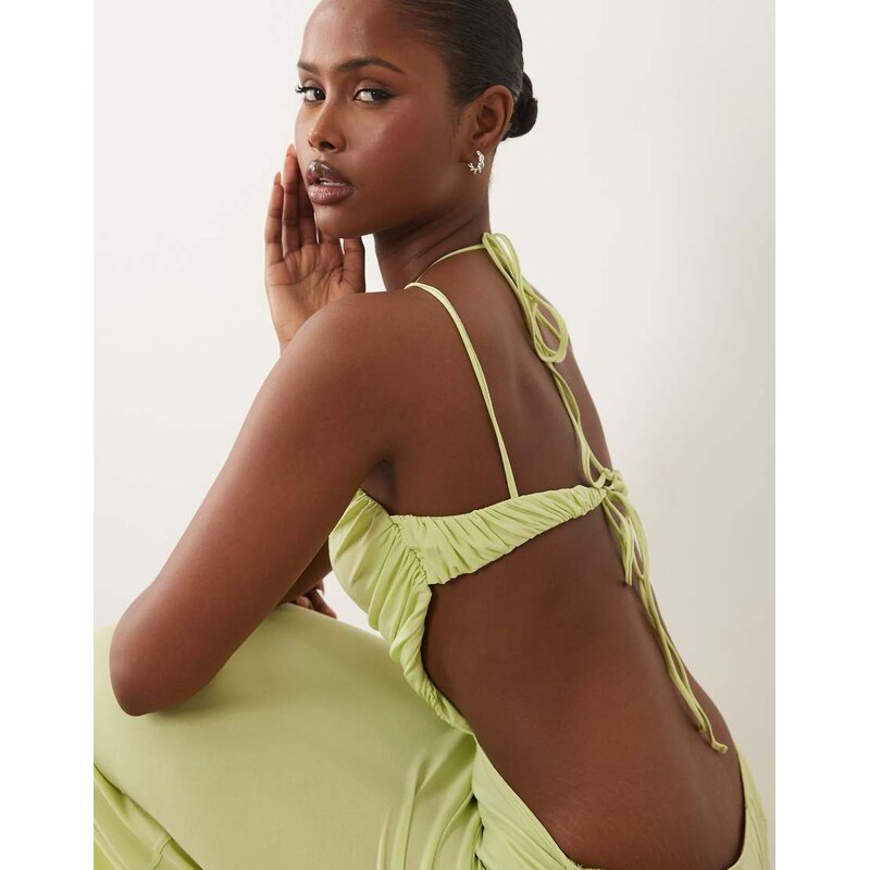ASOS DESIGN cut out maxi dress with ruched square halter neck in