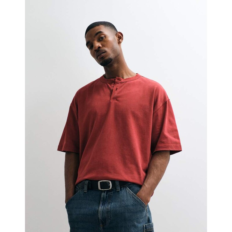 ASOS DESIGN heavyweight boxy oversized henley t-shirt in