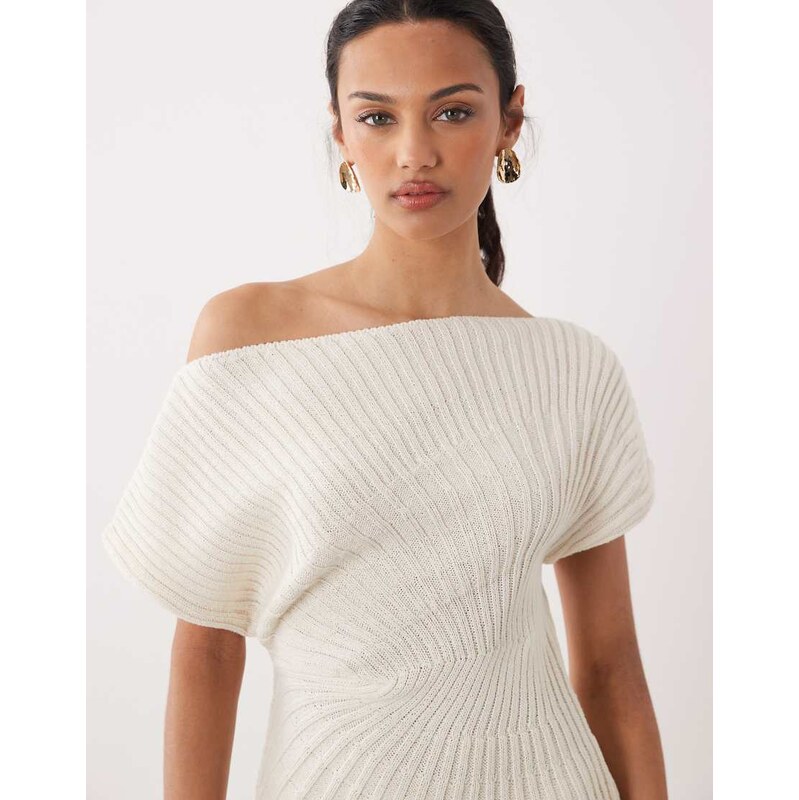 ASOS DESIGN knitted cinched pleated top in ecru-White