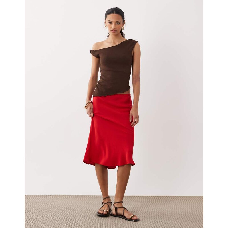 ASOS DESIGN linen blend 90s slip skirt in red