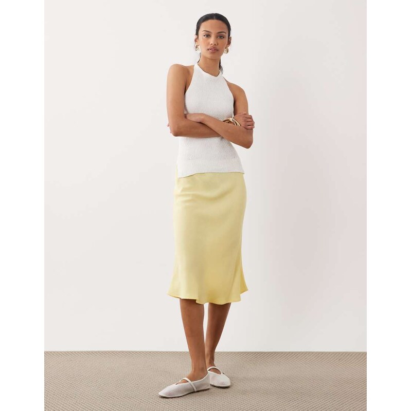 ASOS DESIGN linen blend 90s slip skirt in buttermilk-Yellow