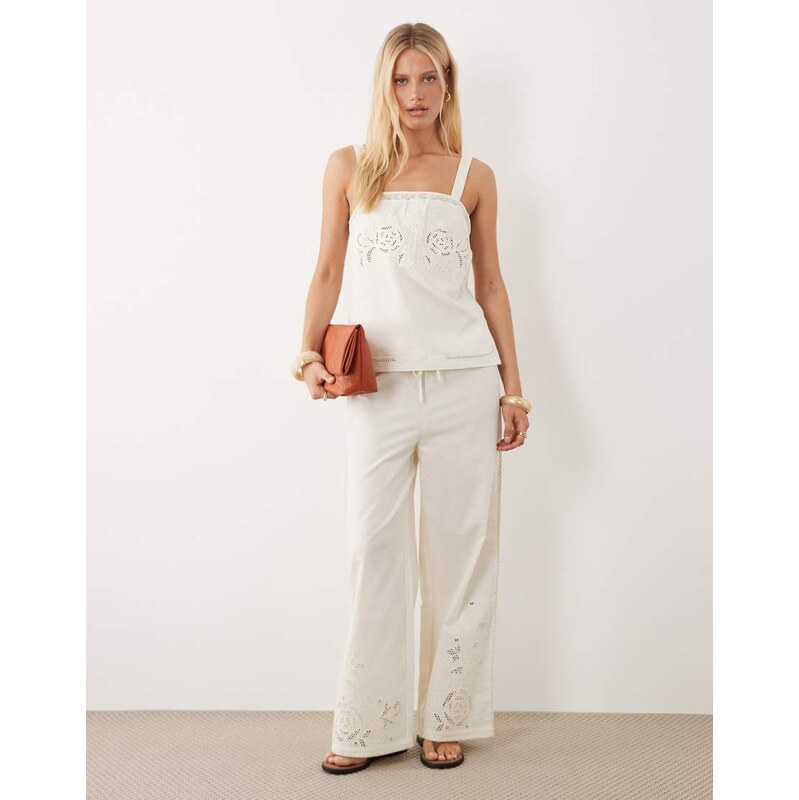 Mango Daria linen mix straight leg trouser co-ord with embroidered 115716156