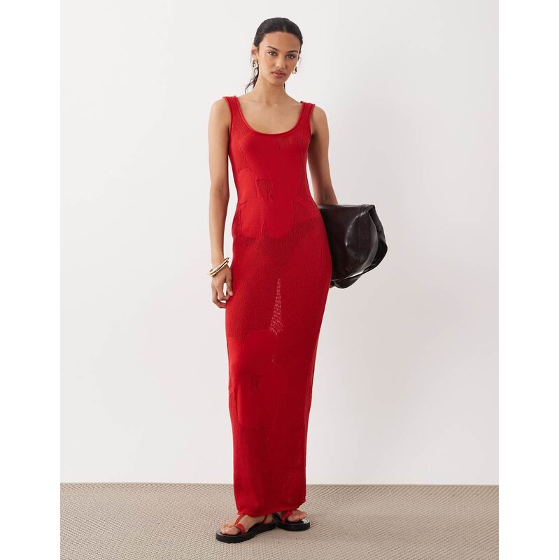 ASOS DESIGN fine knit floral maxi dress in red-Blue