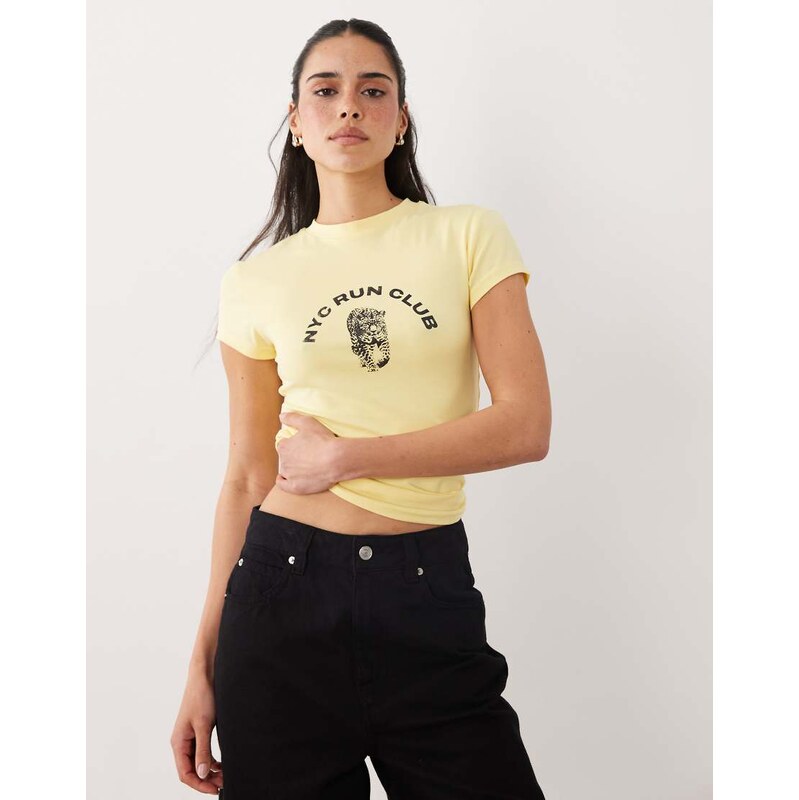 ASOS DESIGN baby tee with leopard NYC run club graphic in