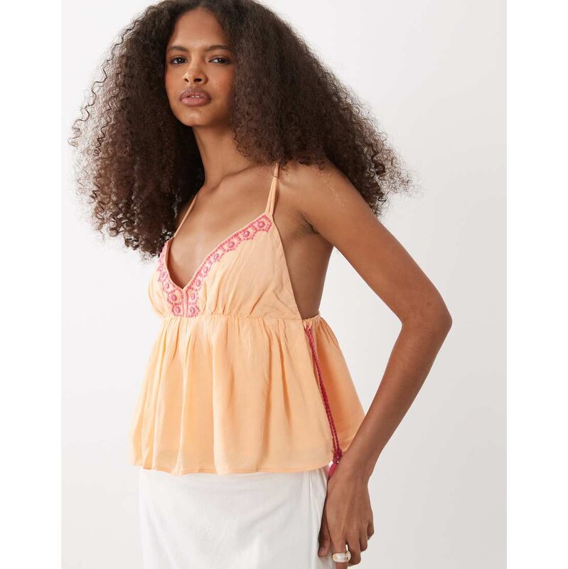 Mango Teen lace detail strappy flowy top in orange 115716185