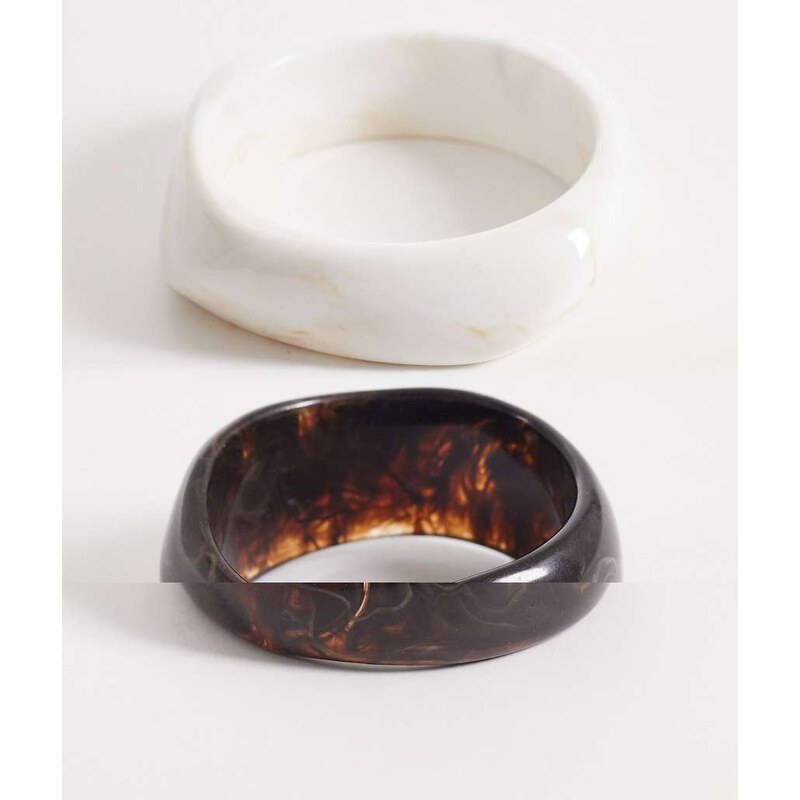 South Beach 2 layered chunky bangles in wood and stone effect-Multi 115743870
