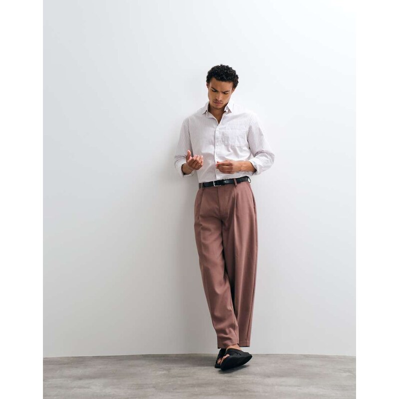 ASOS DESIGN smart wide barrel leg trousers in brown texture