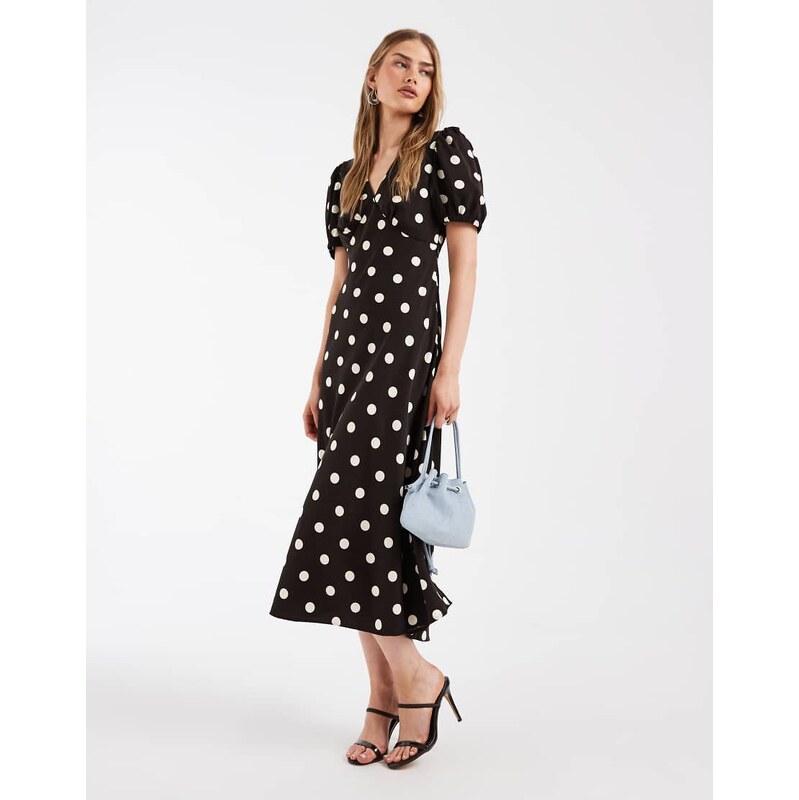 JDY v-neck midi dress in brown polka dots 115743943