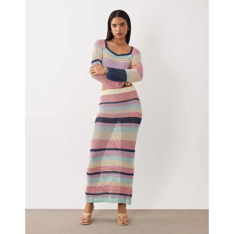 Kiwi & Co Havana crochet maxi skirt co-ord in multi stripe