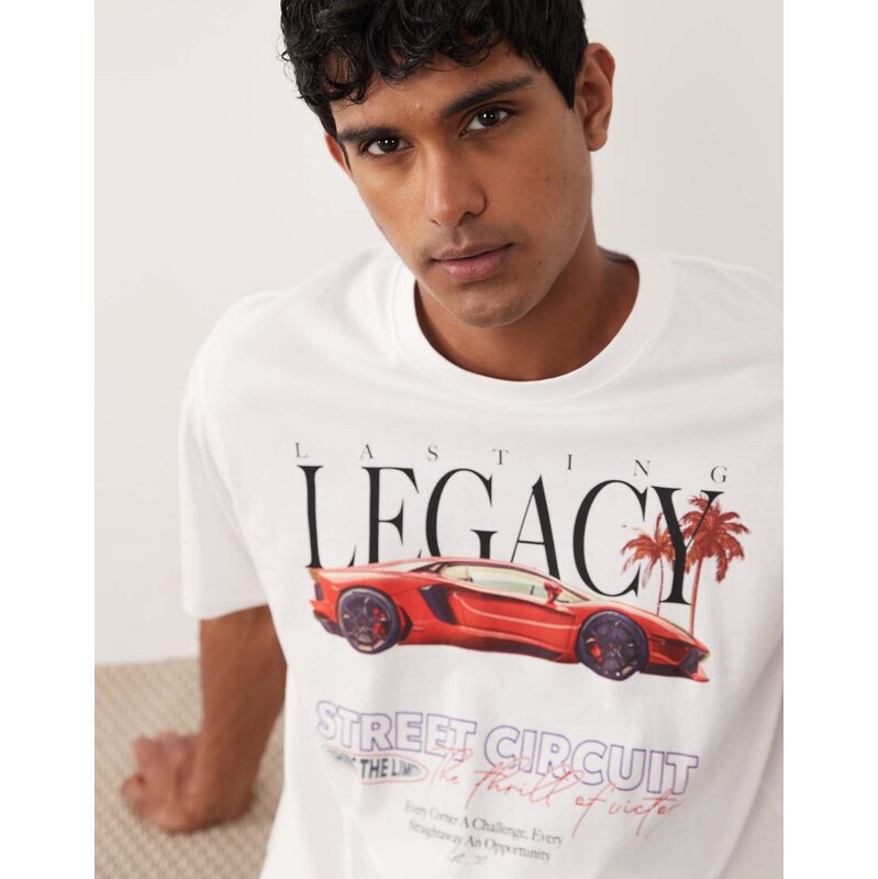 Jack & Jones oversized t-shirt with car print in white