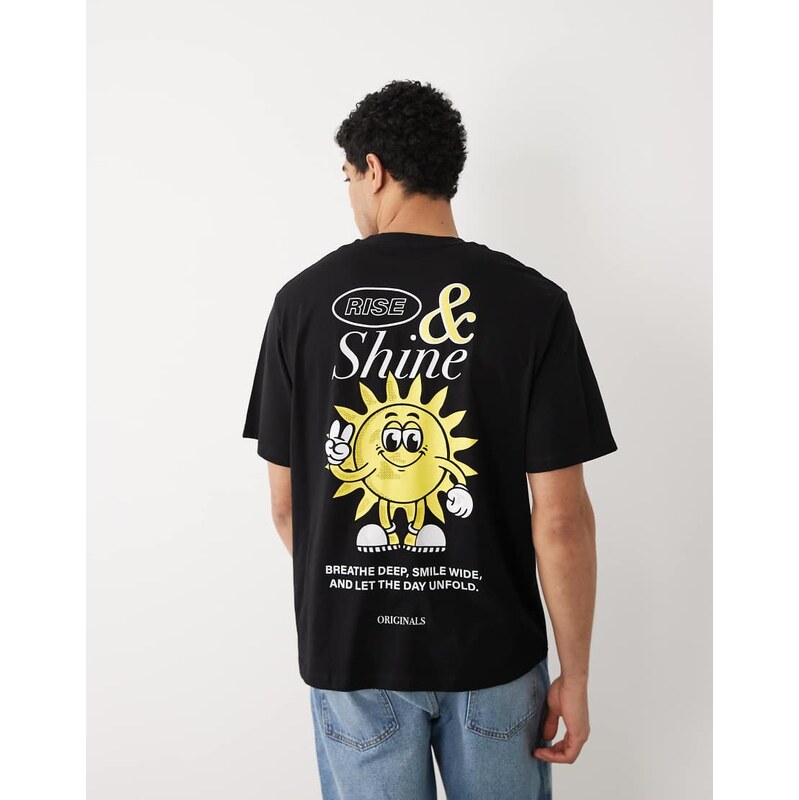 Jack & Jones oversized t-shirt with sunshine backprint in black
