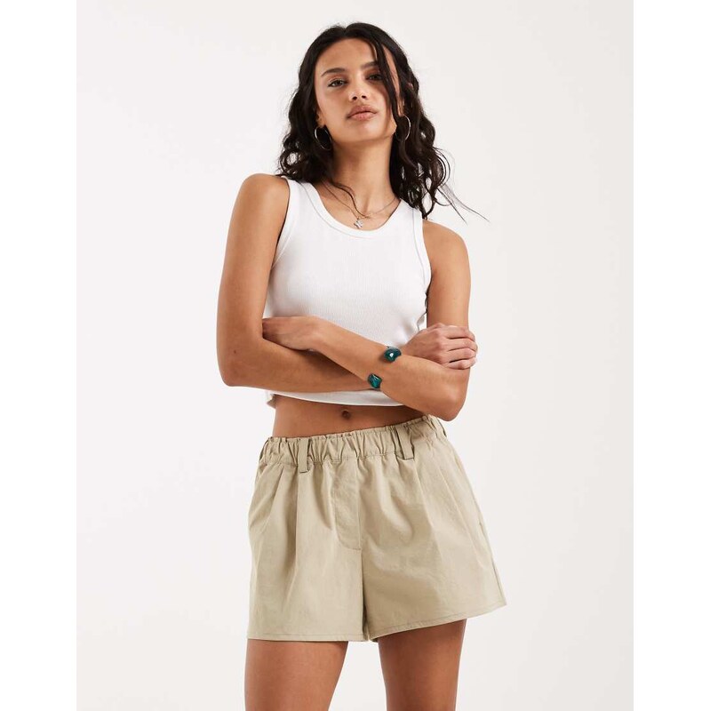 JJXX twill shorts with elasticated waist in beige-Neutral