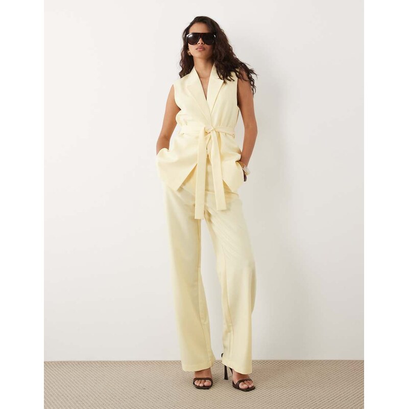 Vila wide leg tailored trouser co-ords in pastel yellow 115723486