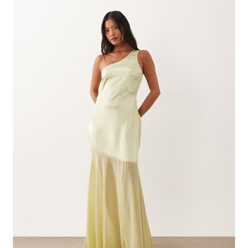 TFNC Petite TFNC satin one shoulder cowl back chiffon maxi skirt in 115723501