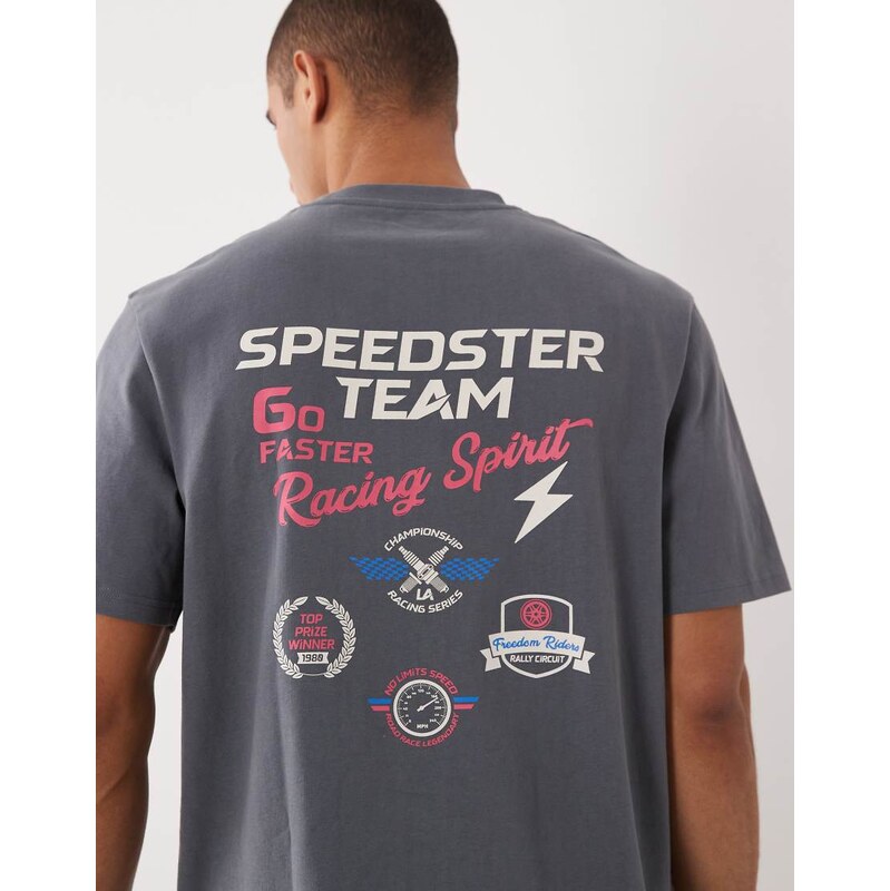 Threadbare back print graphic short sleeve t-shirt in grey