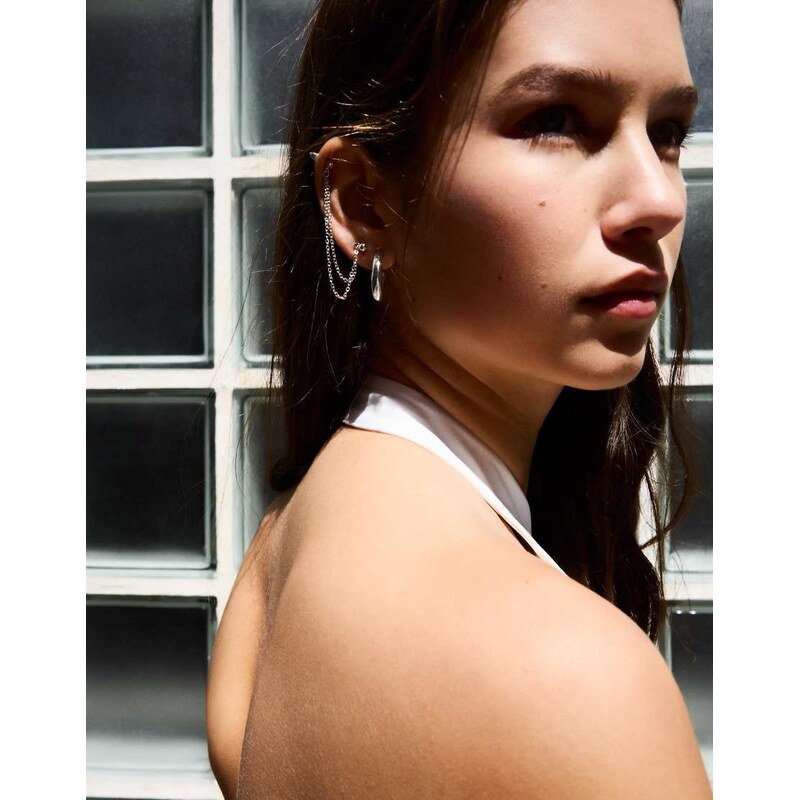 Bershka Pack of mismatched earrings in silver 115730954