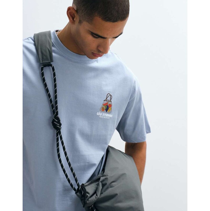 ASOS DESIGN oversized t-shirt with fruit graphic in blue