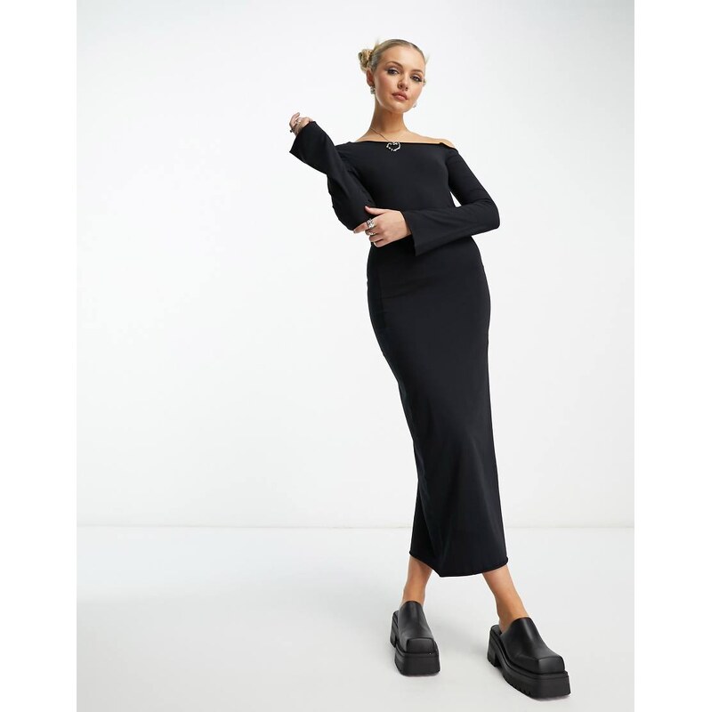 COLLUSION one shoulder long sleeve midi dress in black 115718503