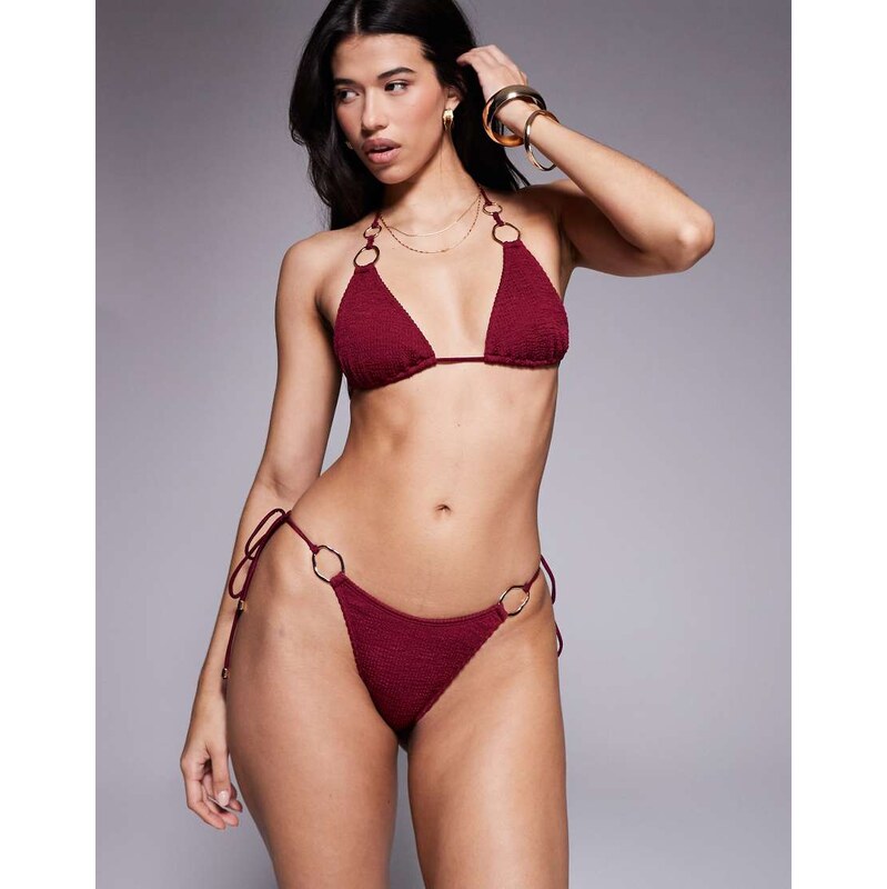 South Beach tieside bikini bottom in burgundy-Red 115718886