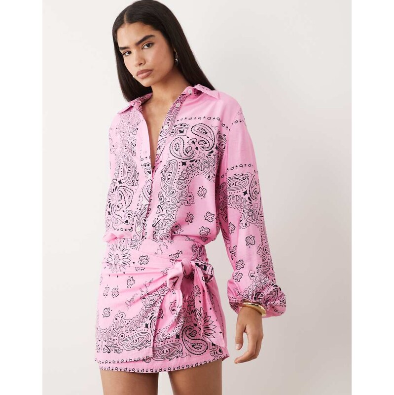 Noughts & Kisses wrap detail skirt co-ord in pink bandana print-Multi 115718985