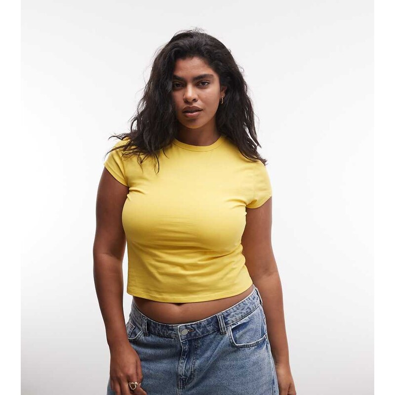 COLLUSION Plus fitted cap sleeve t-shirt in mustard yellow 115718986