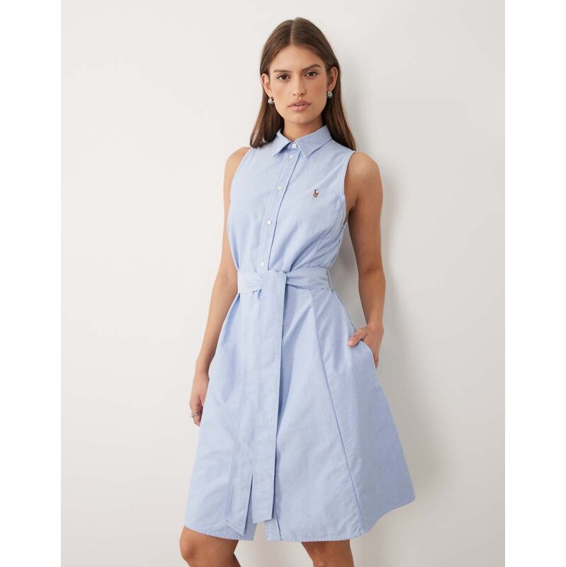 Polo Ralph Lauren woven sleeveless shirt day dress in light blue 115718988