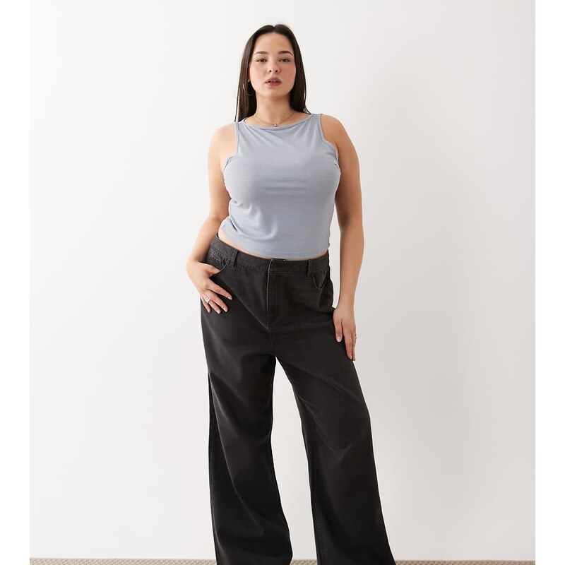New Look Plus New Look Curve Adalae wide leg jean in black 115718991