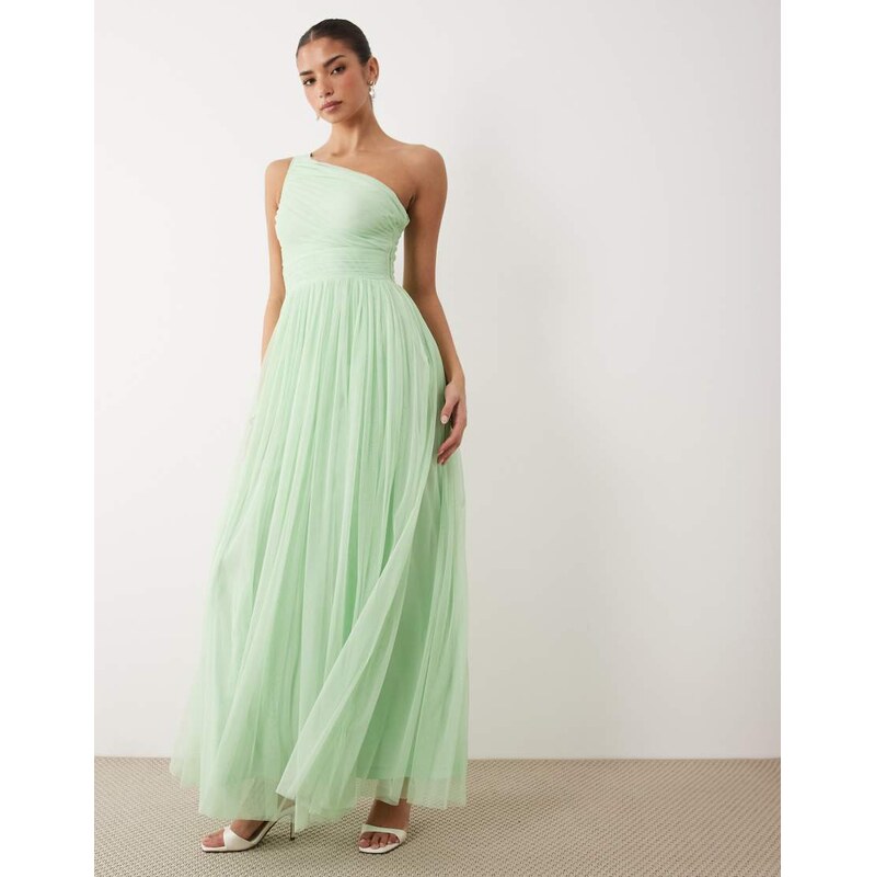 Lace & Beads Bridesmaid tulle one shoulder fitted waist maxi dress in 115719008