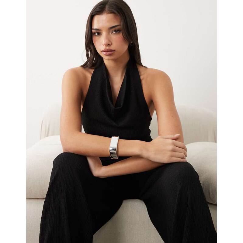 Gina Tricot co-ord textured halterneck asymmetric top in black 115719011