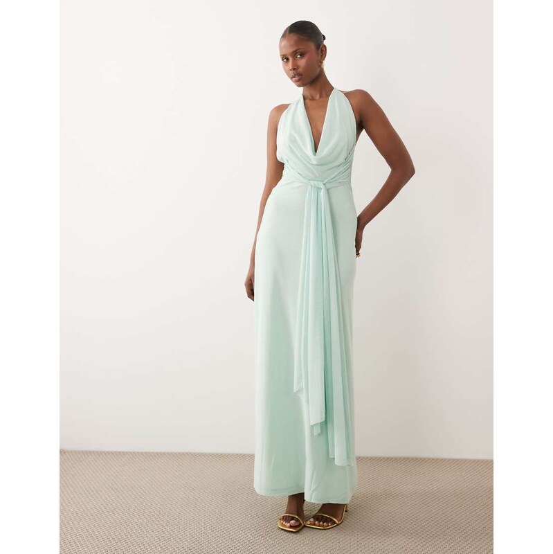 TFNC mesh cami halter backless maxi dress in light aqua-Blue 115719019