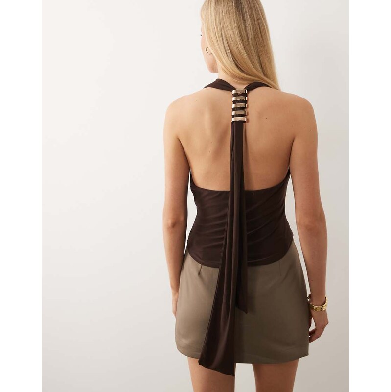 ASOS DESIGN sculpted cowled halter neck top with hardware detail