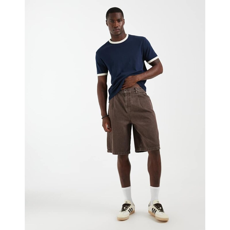 ASOS DESIGN mid length denim jorts in washed brown