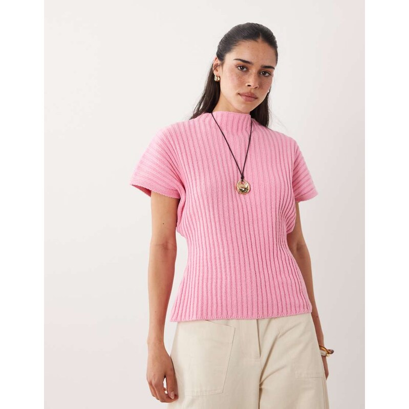 ASOS DESIGN knitted cinched pleated top in pink