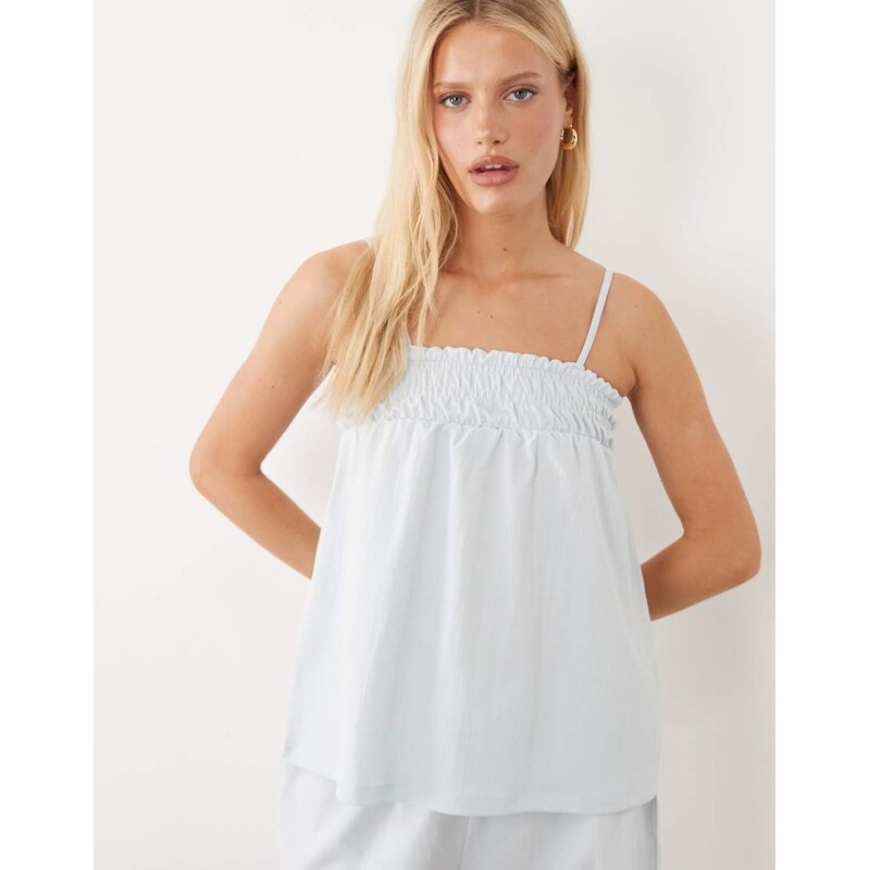 ASOS DESIGN shirred square neck cami top co-ord in light blue