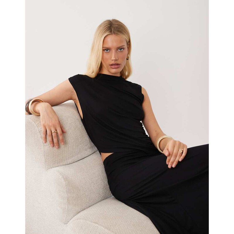 ASOS DESIGN co-ord asymmetric drape top in black-Brown