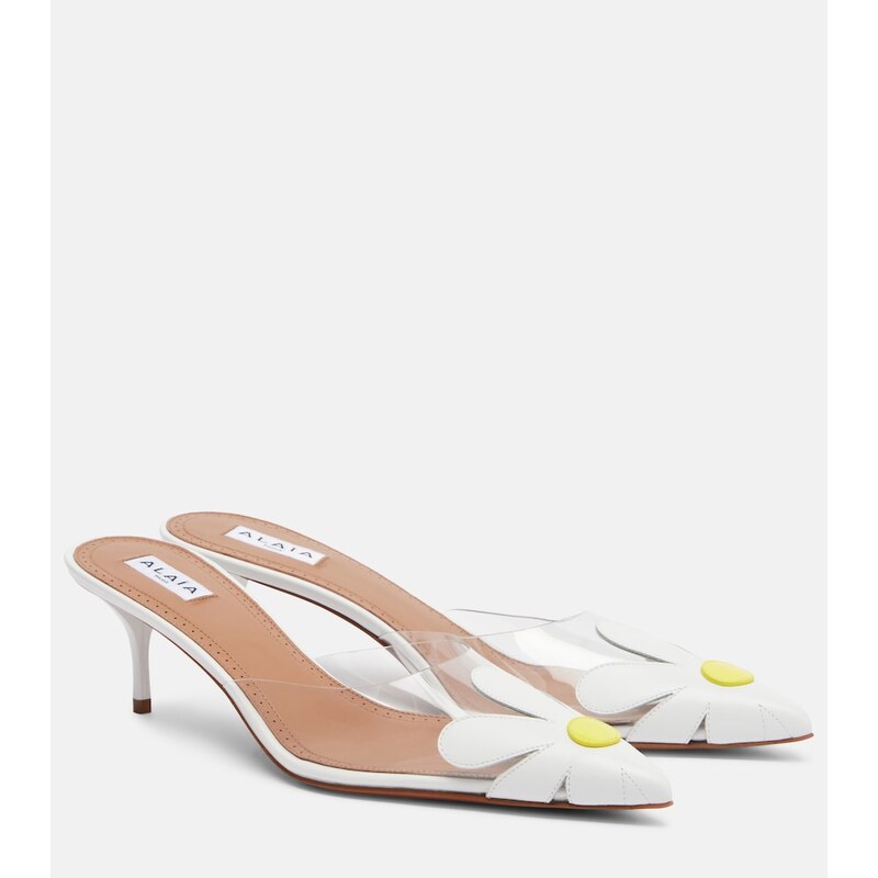Alaïa Bloom květové pantofle v barvě Citron-Blanc