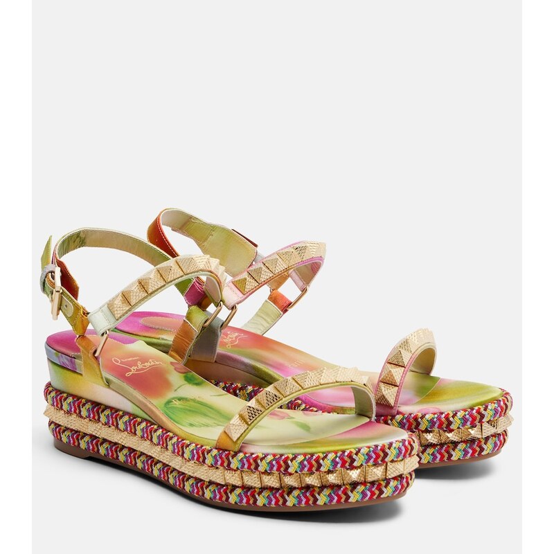 Christian Louboutin Pyraclou floral studded espadrille wedges