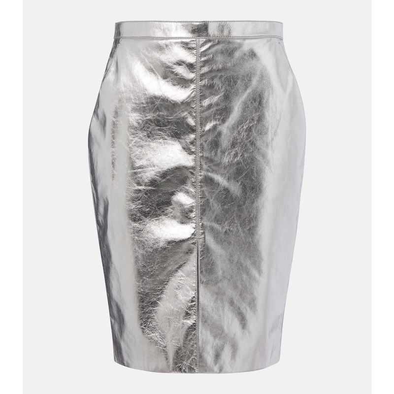 Saint Laurent Metallic leather pencil skirt