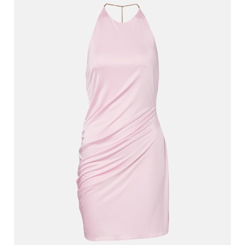 Šateň Versace Draped jersey minidress v pastelové růžové barvě