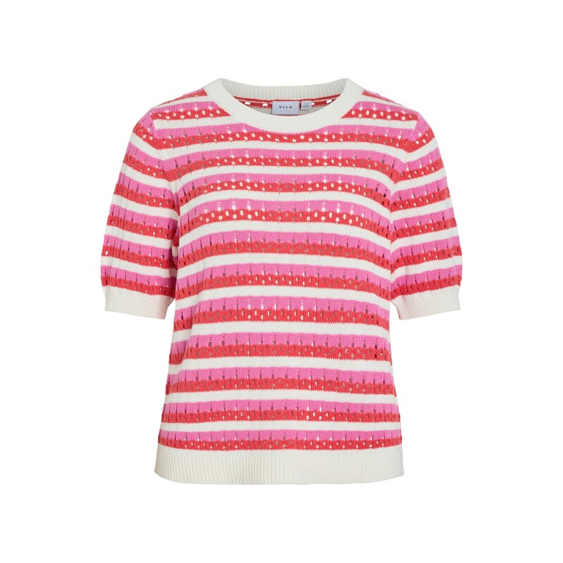 VILA Svetr VIELINJA pink / červená / bílá 115722288