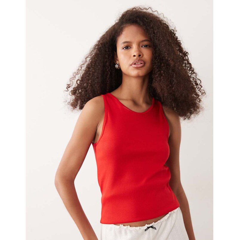 ARKET rib jersey vest top with scoop neck in red