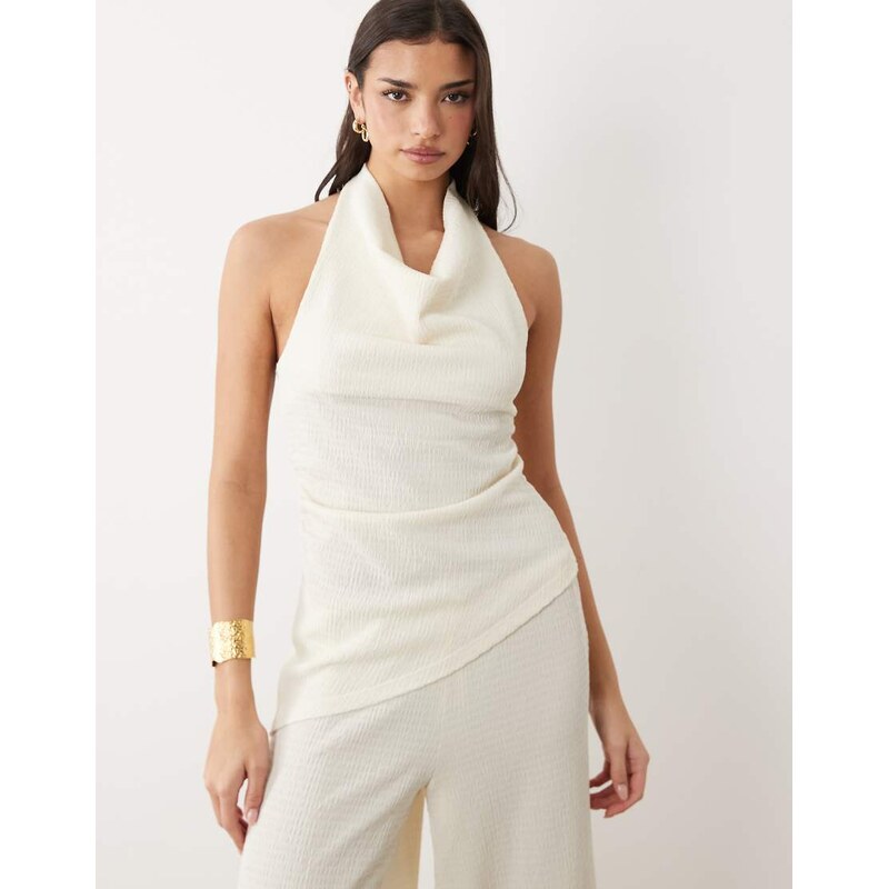Gina Tricot co-ord textured halterneck asymmetric top in white