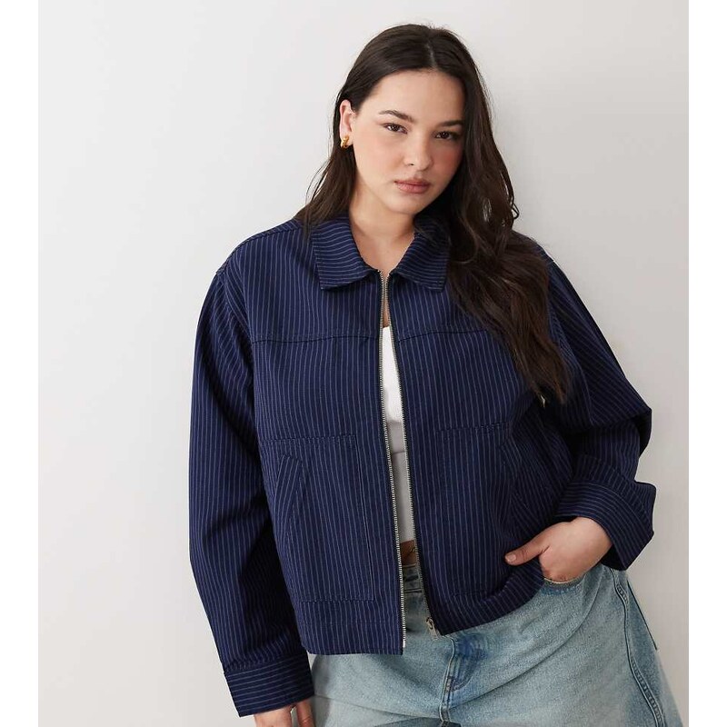 ASOS Curve ASOS DESIGN Curve top collar zip through jacket in navy 115723175