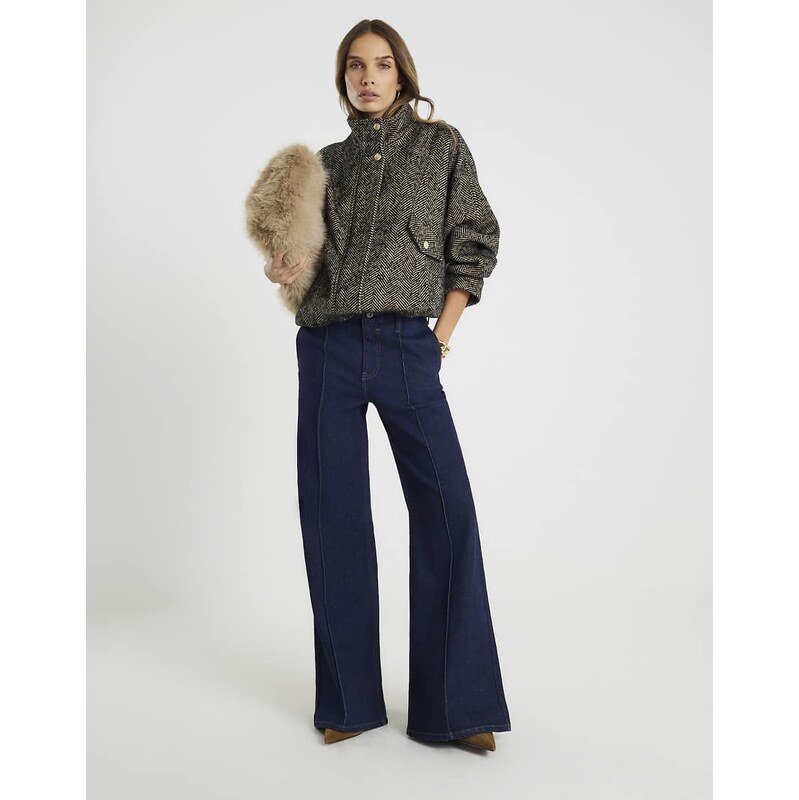 River Island pin seam detail palazzo jeans in dark denim-Blue 115723177