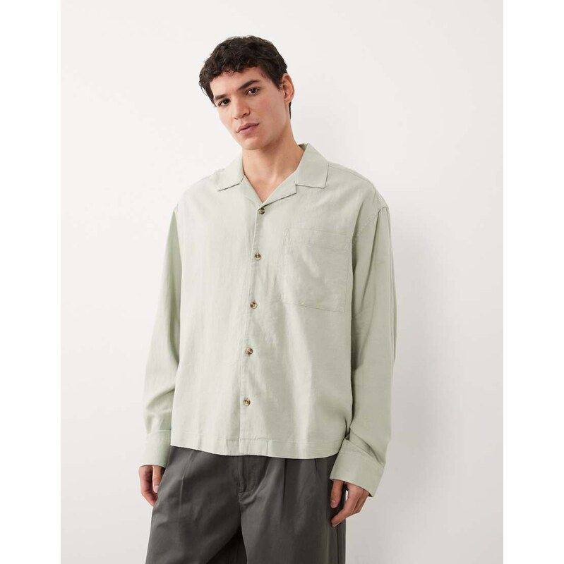 ASOS DESIGN boxy oversized revere linen blend shirt in sage